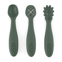 Set 3 lingurite, Petite&Mars, Diverse forme, Pentru supa, paste, alimente usoare, Dezvolta simturile si abilitatile senzoriale, Silicon, Fara BPA, 6 luni+, Verde - 1