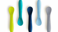 Set 5 lingurite, BBluv, Spoon, Silicon, Textura moale, Anti-bacteriene si non-alergice, Fara BPA, Blue