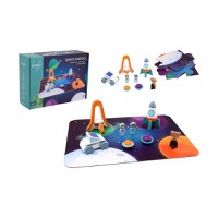 Set de joaca, Joueco, Din lemn certificat FSC, Statie spatiala, Include o plansa si 6 figurine in forma de elemente spatiale, 12 luni+, Multicolor - 3