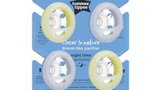 Suzeta de Noapte Tommee Tippee Closer to Nature Breast Like Pacifier 0-6 luni Roz/Galben 4 buc