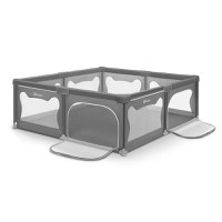 Tarc de joaca copii, Lionelo, Willow XL,180 x 200 cm, Pliere compacta, Include geanta de transport, Din plasa, Cu doua intrari laterale si fermoar, Cu ventuze pentru stabilitate, Conform cu EN 12227:2010, Gri - 1