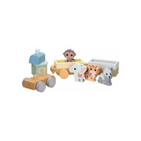 Trenulet, Joueco, Din lemn certificat FSC, Cu locomotiva si doua vagoane, Include 4 figurine in forma de maimuta, tigru, elefant si panda 18 luni+, Multicolor - 3