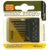 Set burghie HSS pentru metal, plastic si lemn Proxxon 28874, O0.3-O3.2 mm, 10 piese - 1