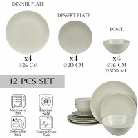 Set farfurii 12 piese, pentru 4 persoane, Ivory, Cesiro, Alb Ivoire cu linii - 1