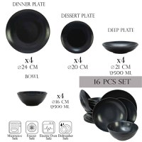 Set farfurii 16 piese, pentru 4 persoane, Anthracite, Cesiro, Gri Mat - 1