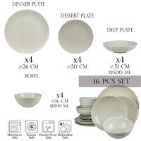 Set farfurii 16 piese, pentru 4 persoane, Ivory, Cesiro, Alb Ivoire cu linii - 1