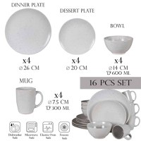 Set farfurii 16 piese, pentru 4 persoane, North Pole, Cesiro, Alb Mat cu puncte negre - 1