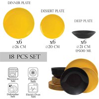 Set farfurii 18 piese, pentru 6 persoane, Sunflower, Cesiro, Gri inchis/Galben - 1