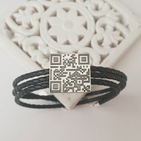 Bratara barbati - personalizata cu QR code - Argint 925 si Piele impletita - 1