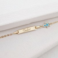 Bratara bebe - Personalizata cu nume - Placuta cu baiat si lant gros - Aur Galben 14K si Blue Mother of Pearl - 1