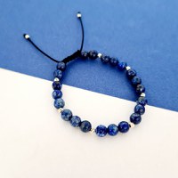 Bratara Intelepciune - Pietre Lapis Lazuli - Bilute din Aur 14K - Snur negru rezistent si reglabil - 1