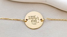 Bratara personalizata - Best Teacher - Banut de 15 mm - cu lantisor - Argint 925 placat cu Aur Galben 18K