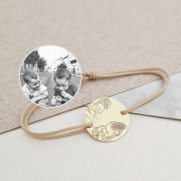 Bratara personalizata cu poza - Capsula timpului - Banut 15 mm - Aur Galben 14K - Snur reglabil, diverse culori - 1