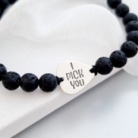 Bratara personalizata - I pick you - Pana din Argint 925 - Pietre lava - Inchizatoare snur reglabil - 1