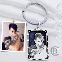 Breloc personalizat cu poza - Clipă înrămată - Placuta 30x20 mm din Argint 925 - Inel otel inoxidabil - 1