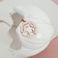 Lantisor personalizat - O stea intre inimi - Gravura 4 nume - Argint 925 pacat cu Aur Roz 18K - 1