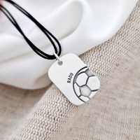 Pandantiv placuta personalizata - Nume si minge de fotbal - Argint 925 - Snur colorat - 1