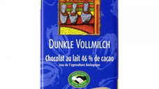 Ciocolata neagra cu 46% cacao si lapte integral bio, 100g, Rapunzel