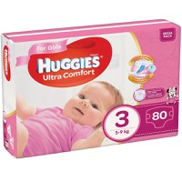 Scutece Ultra Comfort Mega Pack 3 pentru fete 5-9kg, 80 bucati, Huggies - 1