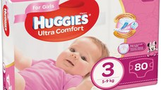 Scutece Ultra Comfort Mega Pack 3 pentru fete 5-9kg, 80 bucati, Huggies