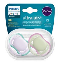 Suzete Ultra Air SCF085/24 pentru 0-6 luni Mov/Verde, 2 bucati, Philips Avent - 1