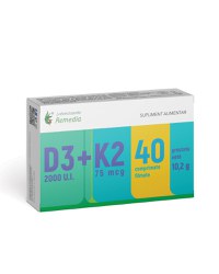 Vitamina D3 2000 UI + Vitamina K2 75 mcg, 40 comprimate filmate, Laboratoarele Remedia - 1