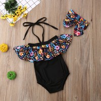 Costum de baie cu volan inflorat si bentita Drool - 1