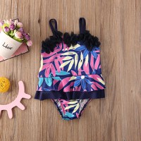 Costum de baie mov cu frunze si floricele aplicate Drool - 5