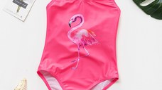 Costum de baie Roz bombon cu flamingo Drool