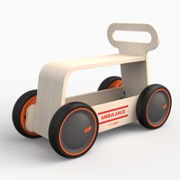 Masinuta ride-on, premergator si carucior de jucarii MamaToyz DriveMe Wood, Ambulanta - Jucarie din lemn 3 in 1 - 4