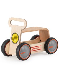 Masinuta ride-on, premergator si carucior de jucarii MamaToyz DriveMe Wood, Ambulanta - Jucarie din lemn 3 in 1 - 1