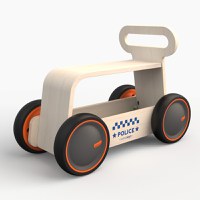 Masinuta ride-on, premergator si carucior de jucarii MamaToyz DriveMe Wood, Politie - Jucarie din lemn 3 in 1 - 5