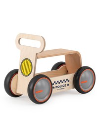 Masinuta ride-on, premergator si carucior de jucarii MamaToyz DriveMe Wood, Politie - Jucarie din lemn 3 in 1 - 1