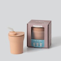 Pahar cu capac si pai antrenament bebelusi Miniware 1-2-3 Sip!, 100% din materiale naturale biodegradabile, Toffee - 1