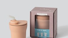 Pahar cu capac si pai antrenament bebelusi Miniware 1-2-3 Sip!, 100% din materiale naturale biodegradabile, Toffee