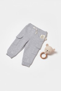 Pantaloni cu buzunare laterale, Two thread, 100%bumbac organic - Gri, BabyCosy - 1