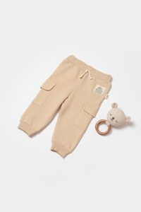 Pantaloni cu buzunare laterale, Two thread, 100%bumbac organic - Stone, BabyCosy - 1