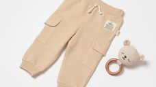 Pantaloni cu buzunare laterale, Two thread, 100%bumbac organic - Stone, BabyCosy