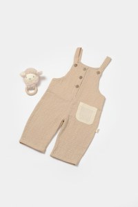 Salopeta cu bretele si buzunar, 100% bumbac - Apricot, BabyCosy - 1