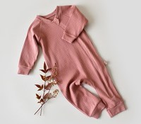 Salopeta cu fermoar cu maneca lunga si pantaloni lungi din 95%bumbac organic si 5% elastan - Rose, BabyCosy - 1