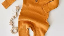 Salopeta cu maneca lunga si pantaloni lungi din bumbac organic si modal - Mustar BabyCosy