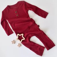 Salopeta cu maneca lunga si pantaloni lungi din bumbac organic si modal - Rosu BabyCosy - 1