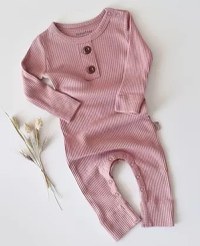 Salopeta cu maneca lunga si pantaloni lungi din bumbac organic si modal - Roz BabyCosy - 1