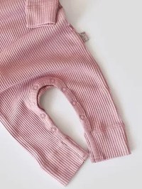 Salopeta cu maneca lunga si pantaloni lungi din bumbac organic si modal - Roz BabyCosy - 3