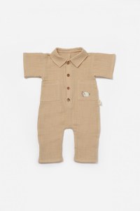 Salopeta cu maneca scurta si nasturei Sheep, 100% bumbac - Apricot, BabyCosy - 2