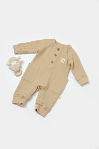 Salopeta cu nasturei, Winter muselin, 100% bumbac - Apricot, BabyCosy - 1