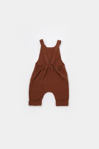 Salopeta de vara cu buzunare din muselina, BabyCosy, 100% bumbac organic, caramiziu - 3