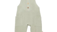 Salopeta de vara cu buzunare din muselina, BabyCosy, 100% bumbac organic, verde