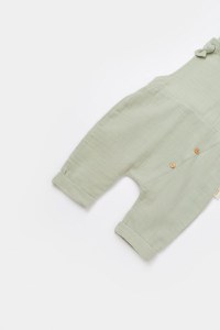 Salopeta de vara cu pantaloni lungi din muselina, BabyCosy, 100% bumbac organic, verde - 5