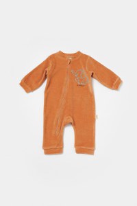 Salopeta Elefant cu maneca lunga din 80%bumbac organic si 20% poliester - Caramiziu, BabyCosy - 2